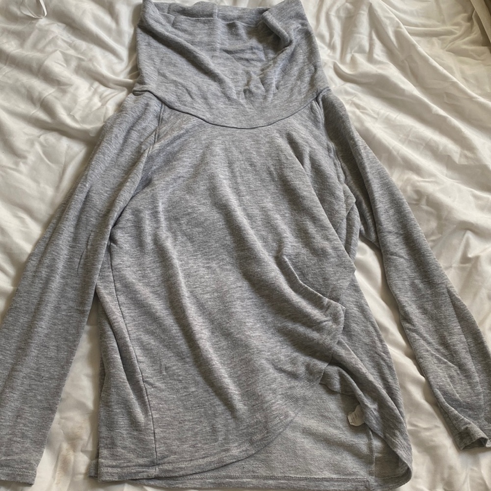 Grey Cowl Neck Long Sleeve Top - Small
